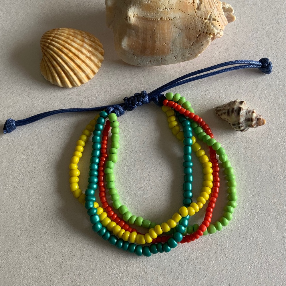Two Colorful Beaded Adjustable Bracelets